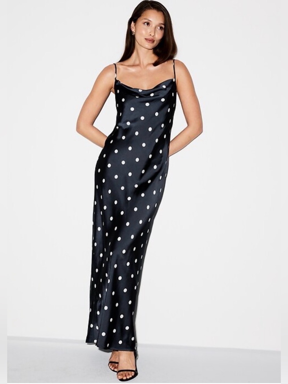 Old Navy Navy Satin Slip Dress with White Polka Dots - Sz. M